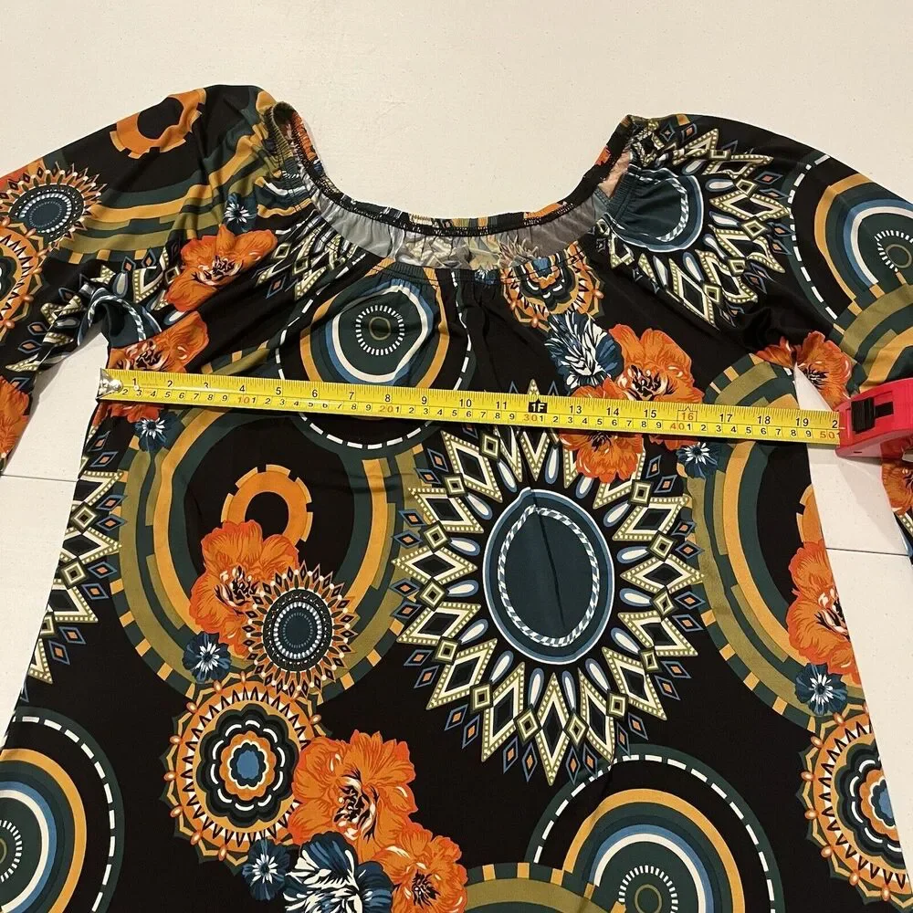 Womens Sz S Floral Off Shoulder Tunic Top / Dress Bell Sleeves Stretch Halloween - Picture 6 of 10